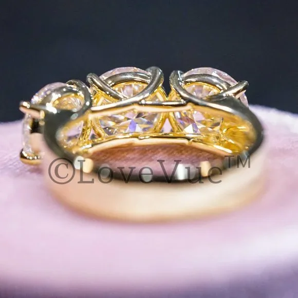 Certified 6ct. t.w. Diamond Moissanite Three Stone Engagement Wedding Ring - Picture 4 of 16